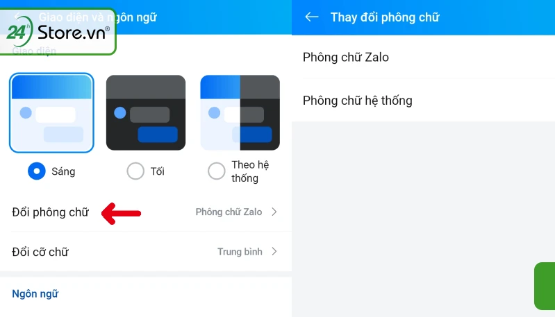 Thay đổi font chữ Zalo