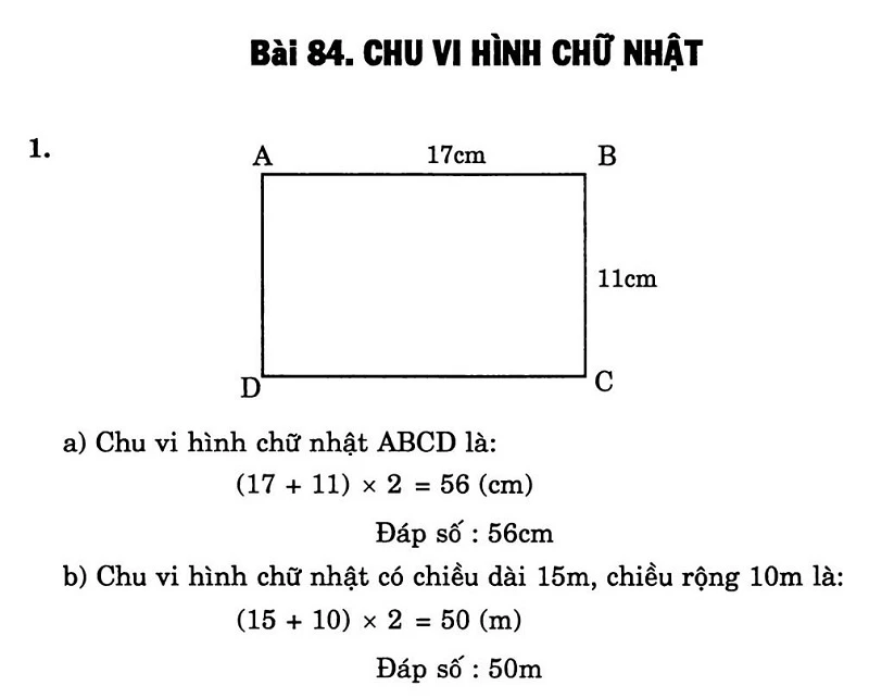 Cách tính chu vi hình chữ nhật tại lớp học