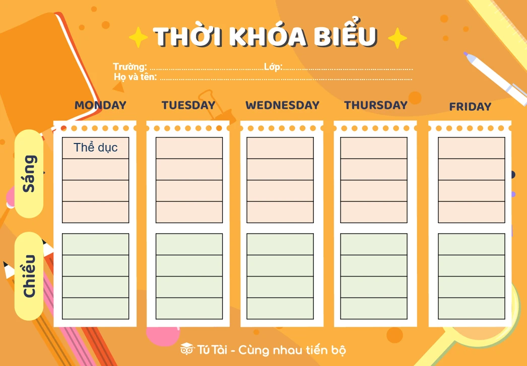 Các Mẫu Thời Khóa Biểu Cho Học Sinh File Powerpoint Word