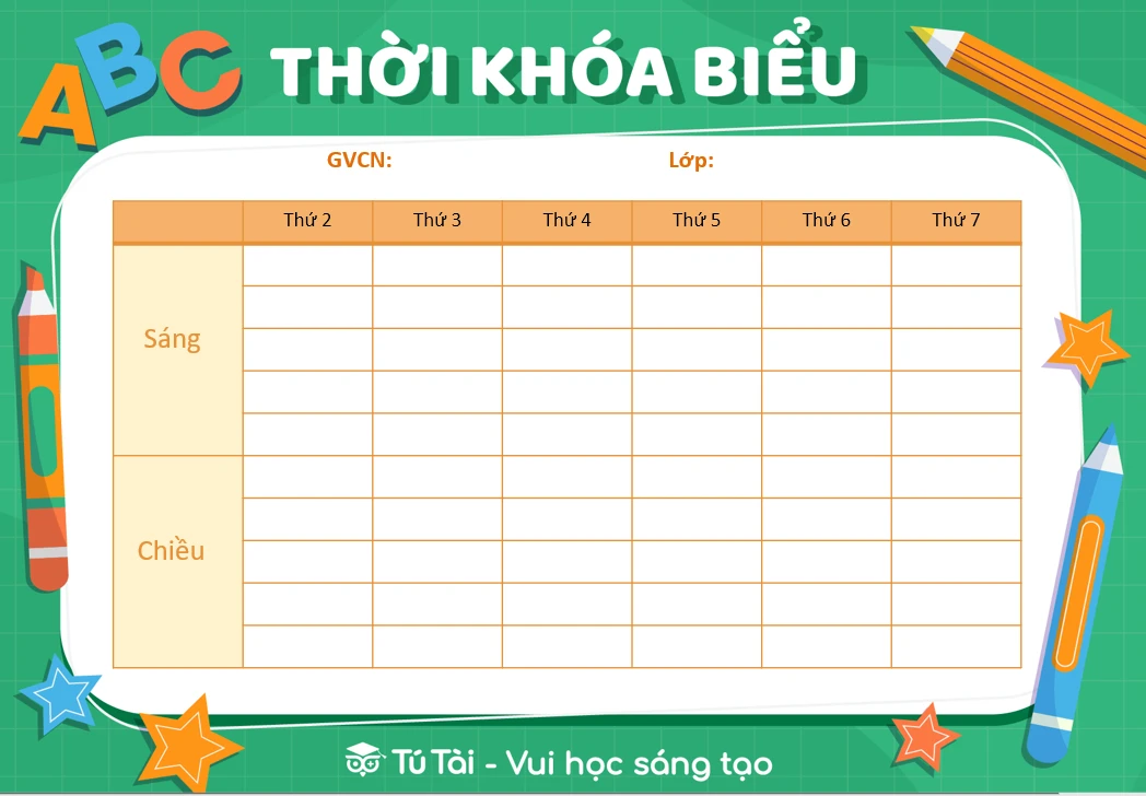 Các Mẫu Thời Khóa Biểu Cho Học Sinh File Powerpoint Word